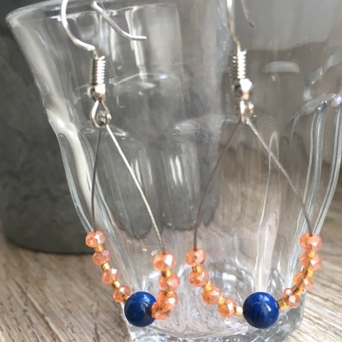 Boucles d'oreilles "goutte / lapis lazuli / perles en verre"