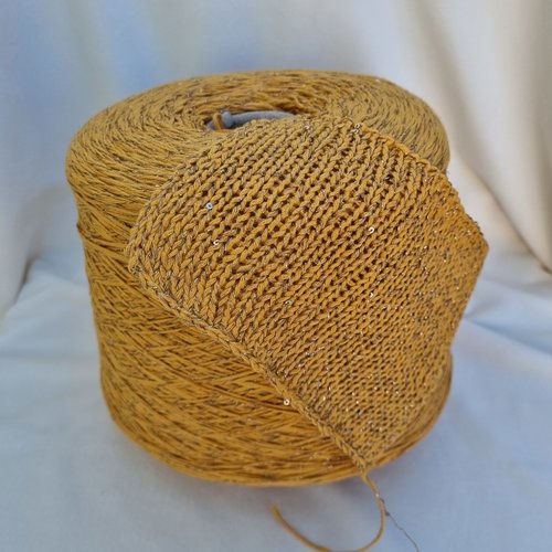 Fil  – lin, coton, lurex & paillettes – couleur moutarde – vendu par 50g (~120m)