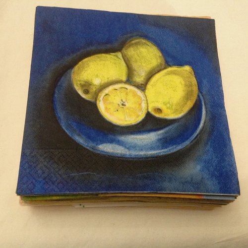Serviette en papier - tableau citrons sur assiette