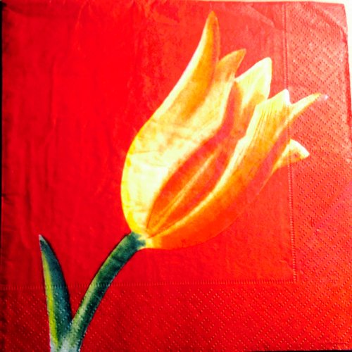 Serviette en papier - tulipe sur fond rouge