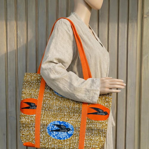 Sac cabas en tissu wax hirondelles