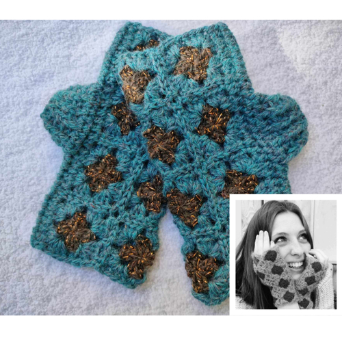Kit crochet mitaine alpaga bleu canard chiné "eléonore"