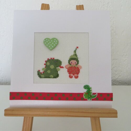 Carte Point De Croix Petit Lutin Et Son Dinosaure Anniversaire Un Grand Marche