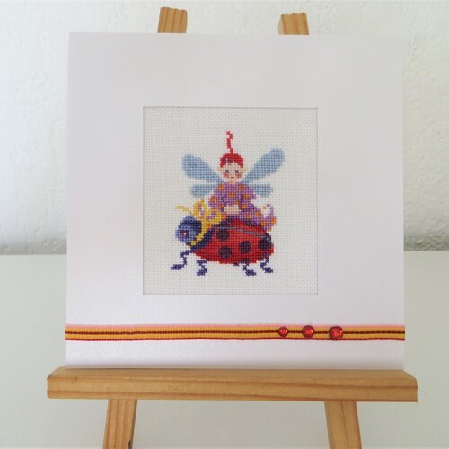 Carte Brodee Point De Croix Petit Lutin Et Coccinelle Anniversaire Enfant Un Grand Marche