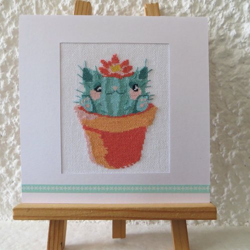 Carte Brodee Point De Croix Le Chat Cactus Anniversaire Fete Des Meres Un Grand Marche