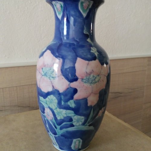 Vase faïence décor fleurs,