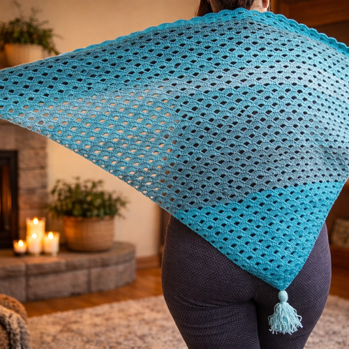 Châle turquoise en laine acrylique au crochet