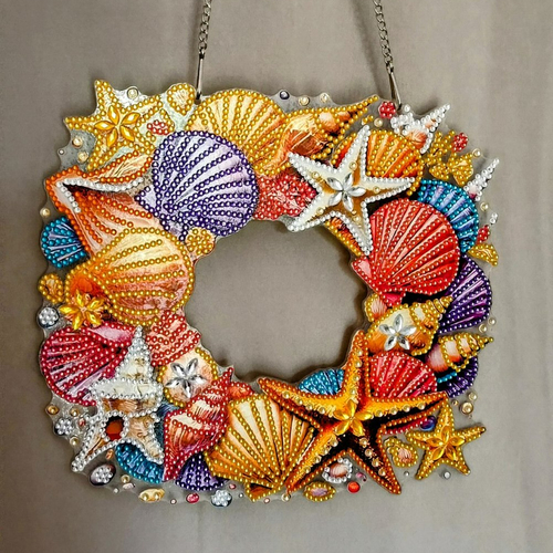 Suspension décorative avec coquillages au diamond painting ou broderie diamant