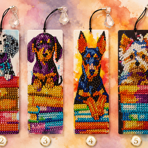 Marque-pages chiens en broderie diamant (diamond painting)