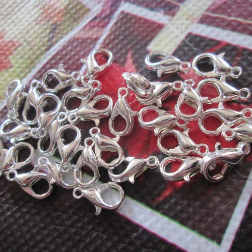 20 mousquetons en métal argenté clair de 10 x 5 mm 