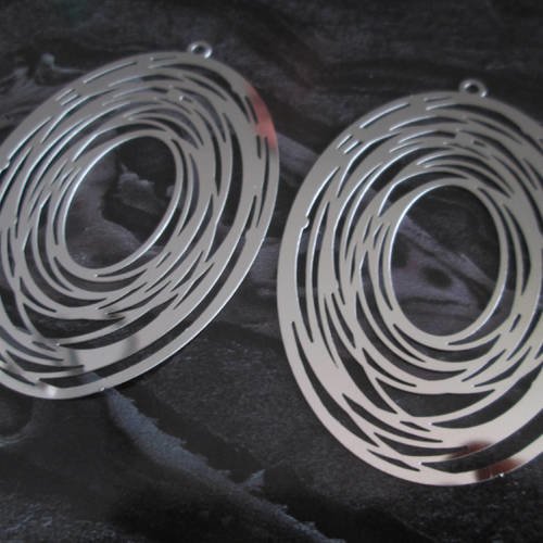 2 estampes / breloques ovales en acier inoxydable de 58 x 41 mm