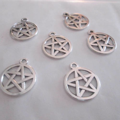 5 petites breloques pentacle en métal argenté 20 x 17  mm