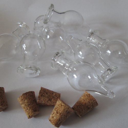 Fioles en verre goutte - 32 x 13 x 6 mm - bouchon liège et pitons