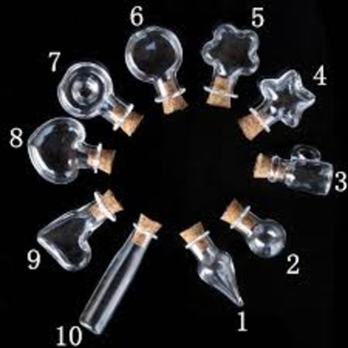 10 fioles en verre - 10 modèles - bouchon liège et pitons