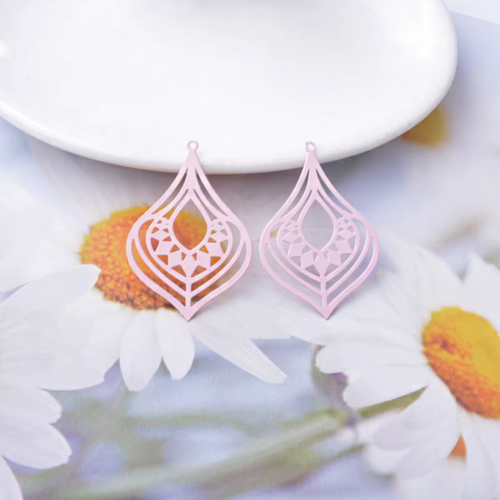 2 estampes gouttes - 37 x 25 mm  - laiton - coloris rose