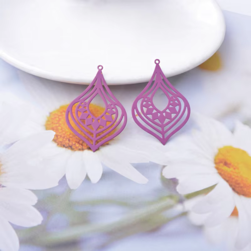 2 estampes gouttes - 37 x 25 mm  - laiton - coloris violet