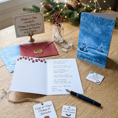 Carte fêtes de fin d'année poétique et interactive – souvenir de table "j'étais là !"