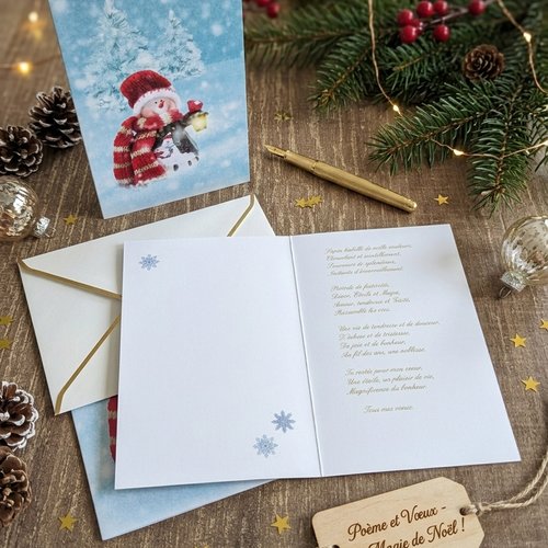 Carte de vœux poétique bonhomme de neige – poème original & doux "tous mes vœux"