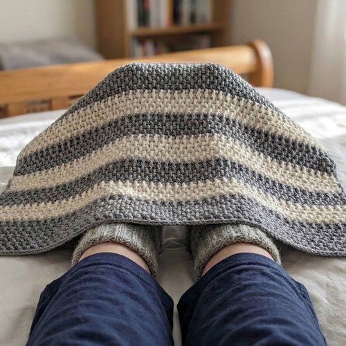 Mini plaid thérapeutique "couvrette marcel" magnétisé – rayures gris & écru