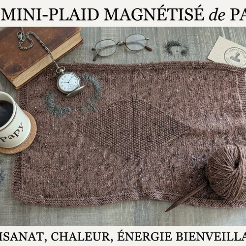 Mini-plaid en laine & alpaga magnétisé à la main, couvrette bien-être modèle georges  (68 × 38 cm), idée cadeau grand père