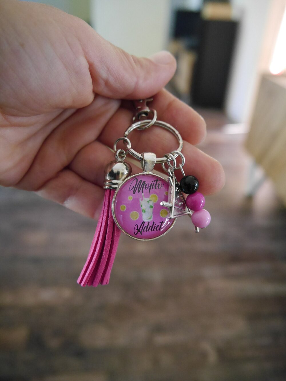 Porte-clés personnalisé rose - idée cadeau femme - porte clé