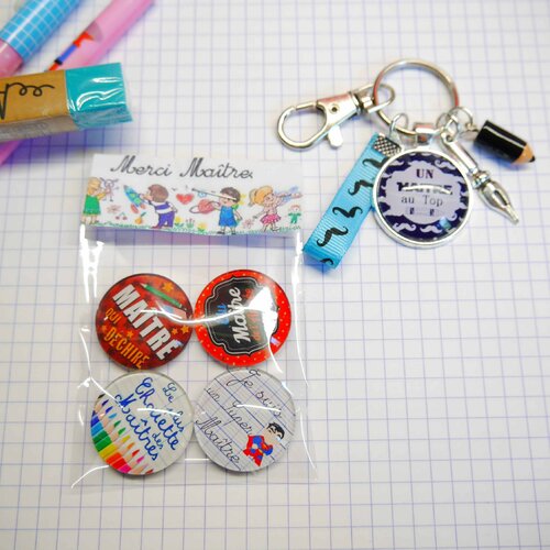 Cadeau pour maître d'ecole - surprise maîtresse enfant, remerciement fin d'année scolaire - porte-clés personnalisé et magnets colorés