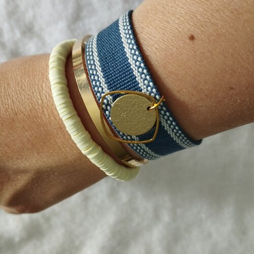 Ensemble de 3 bracelets bleus / style boheme / modèle unique / bracelet jonc, tissus et caoutchouc