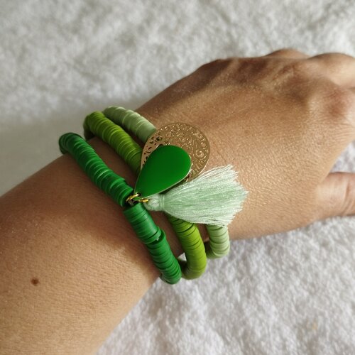 Ensemble de  bracelets vert / style boheme / modèle unique / bracelet  perles