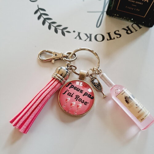 Porte-clés vin rosé mini bouteille en verre – cadeau original amateur de vin – accessoire clés femme – idée cadeau fête des mère