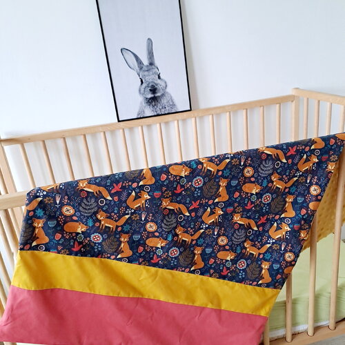 Couverture bébé fille - motifs renard jaune et terracotta | cadeau de naissance | cadeau baby shower