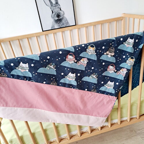 Couverture bébé fille - motifs chat bleu | cadeau de naissance | cadeau baby shower
