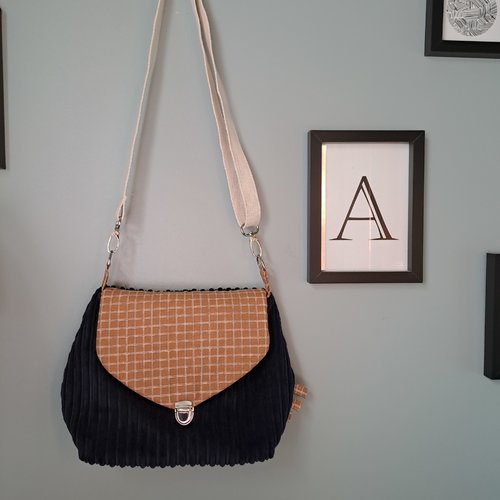 Sac à main bandoulière jaune moutarde - sac en velours bleu marine - sac cadeau de noël