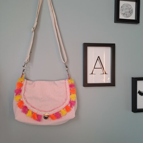 Sac à main bandoulière - sac en velours rose - sac cadeau de noël