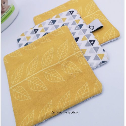 Lingettes motif feuilles et triangles - lot de 3 - 12cmx12cm