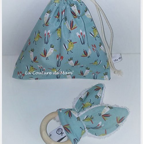 Pochon range tétine ou anneau de dentition oiseaux