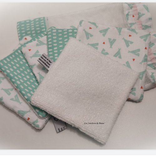Lingettes lavables dans leur filet vert d'eau - lot de 6