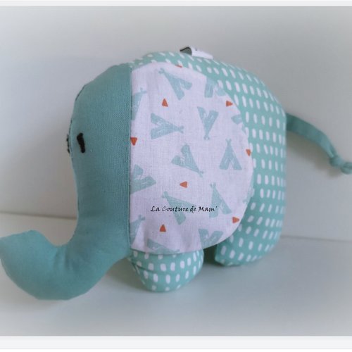 Doudou éléphant - vert d'eau