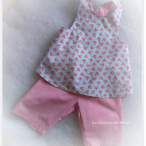 Ensemble robe/tablier croisé dos et pantacourt rose 2/3 ans