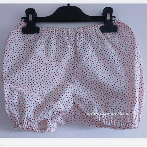 Bloomer blanc à pois rouges, culotte cache couche - tailles 1 an