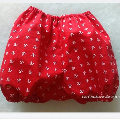 Bloomer rouge et ancres marines, culotte cache couche - tailles 6 mois