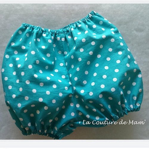 Bloomer turquoise à pois blancs, culotte cache couche - tailles 6 mois