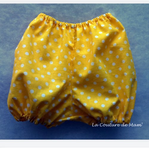 Bloomer jaune à pois blancs, culotte cache couche - tailles 3 mois