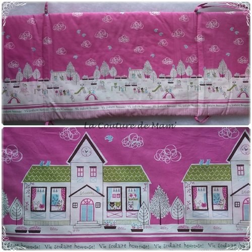Tour de lit bébé rose 180cmx43cm