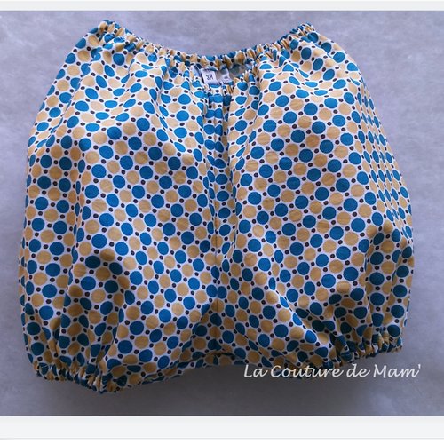 Bloomer pois bleus et beiges, culotte cache couche - tailles 3 mois