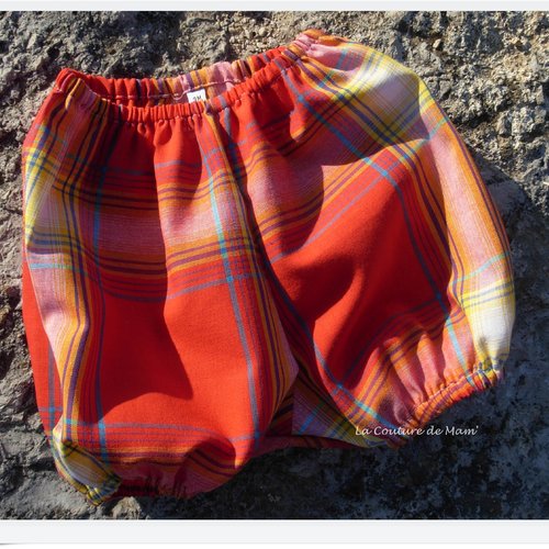 Bloomer madras rouge, culotte cache couche - tailles 3 mois