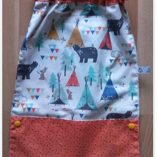 Serviette de cantine modulable à élastique, bavoir maternelle tipi orange