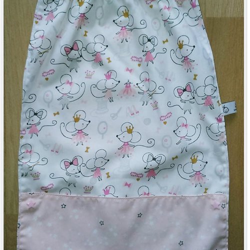Serviette de cantine modulable à élastique, bavoir maternelle souris rose