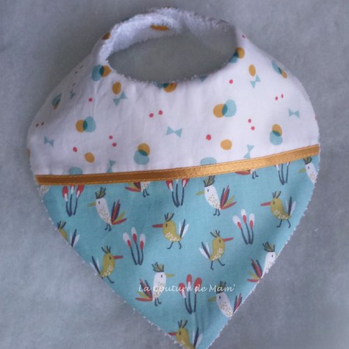 Bavoir bandana bicolore 0/3 mois oiseaux et petits ronds