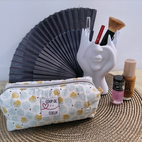 Trousse matelassée en coton oeko-tex – trousse maquillage fait main – pièce unique made in france