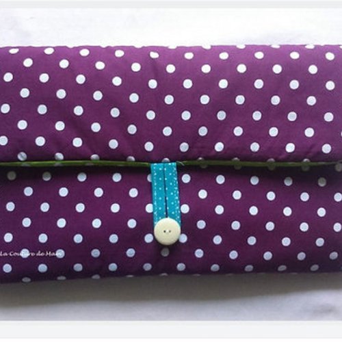 Tapis à langer nomade bébé violet – pois blancs – fait main – 0/6 mois – cadeau naissance